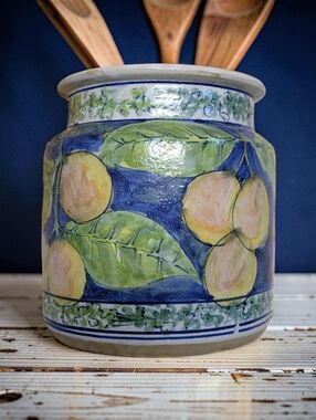 Large Pottery Utensil Counter Holder Or Vase - Paintbrushes - Mediterranean Styl